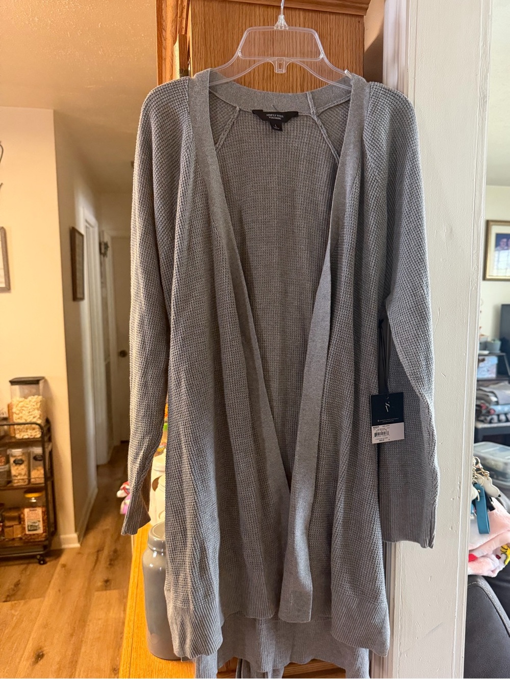 Simply Vera Light Gray Women’s Knit Cardigan Sweater with belt - NWT - size L